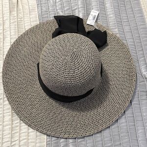 La Vie En Rose Black-Trim Wide Brim Straw Hat